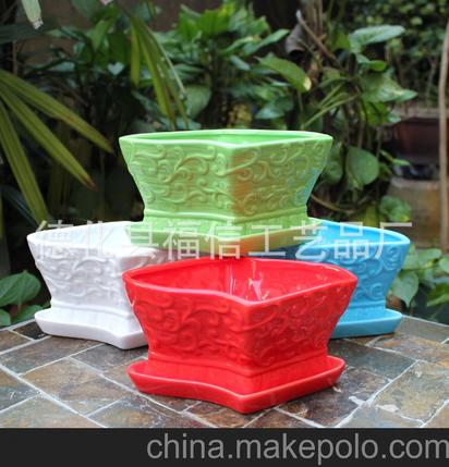 陶瓷花盆11560套四颜色花盆带底托花盆容器园艺盆栽花盆厂家直销