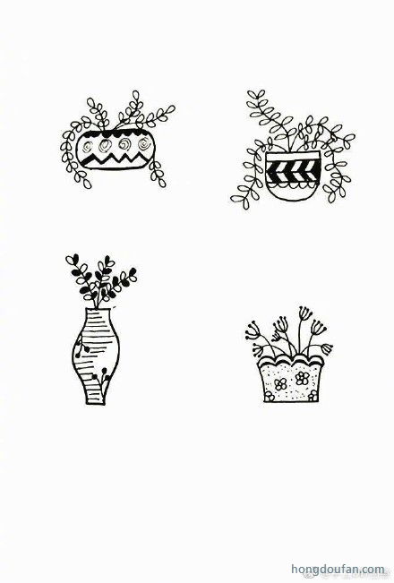 奶奶的漂亮绿色盆栽 花盆简笔画大全