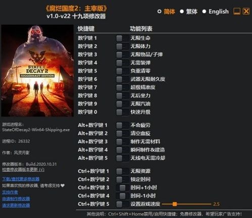 腐烂国度2 主宰版v1.0 v22十九项修改器风灵月影版下载 腐烂国度2 主宰版v1.0 v22十九项修改器风灵月影版下载