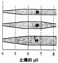 图2表示土壤的pH和植物吸收营养元素的关系.栅栏纵向宽度越宽.表示植物对营养元素的吸收率越高.依据此图.下列说法正确的是 A.土壤酸性越强.植物对三种元素的吸收率越高