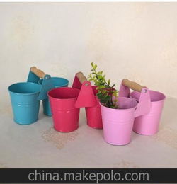 zakka 彩色考漆木提手铁皮双水桶 花桶铁桶花器 铁艺小桶铁花盆