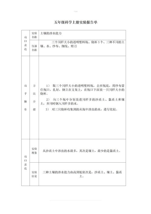 五年级科学实验报告单下载 Word模板 爱问共享资料
