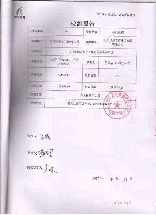 山东华阳农药化工集团有限公司土壤环境检测报告 公司动态 山东华阳农药化工集团有限公司